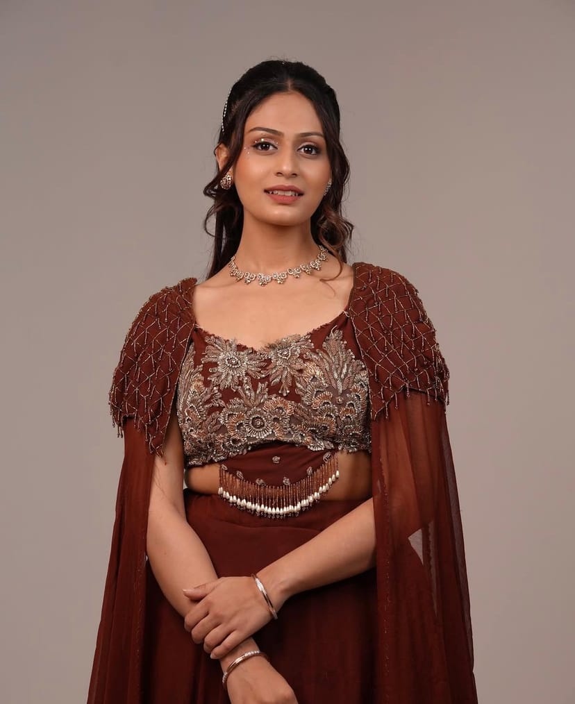 Premium Indo-Western Gown with Cape Style Blouse