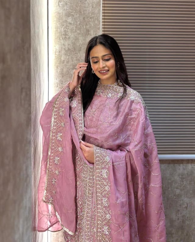 Premium Onion Pink Organza Salwar Suit Set